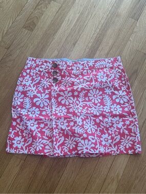 Lands End Coral and White Floral Cotton Blend Skirt - Size 14